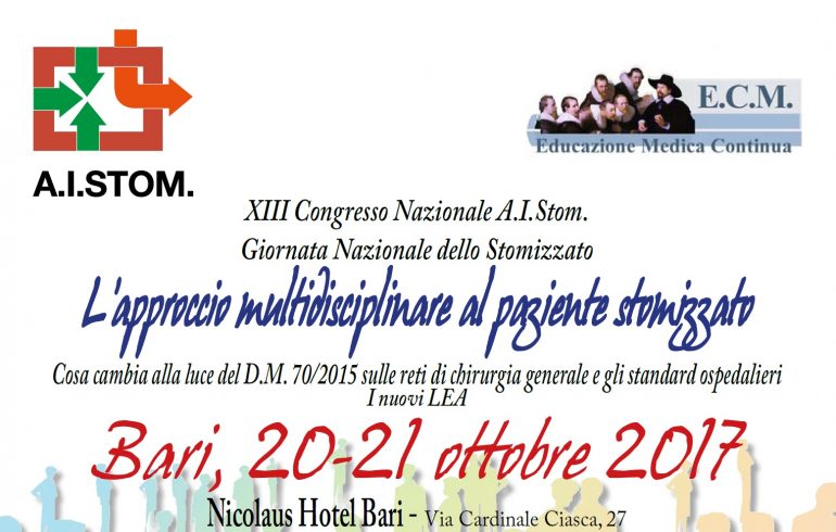 Bari, XII Congresso Nazionale A.I.Stom. "L’approccio multidisciplinare al paziente stomizzato"