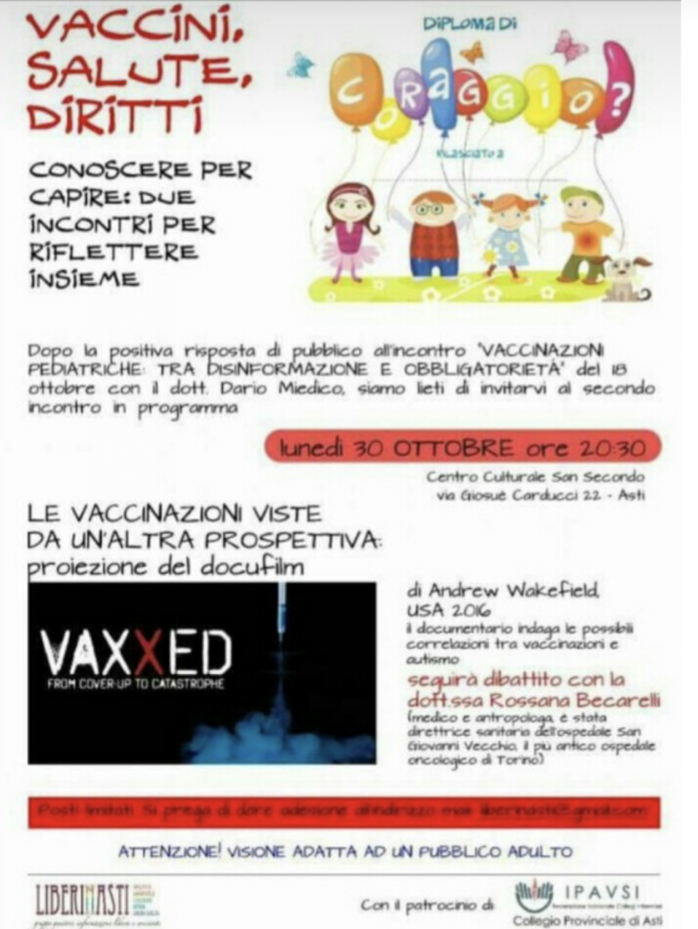 Il collegio Ipasvi di Asti patrocinia evento NoVax?