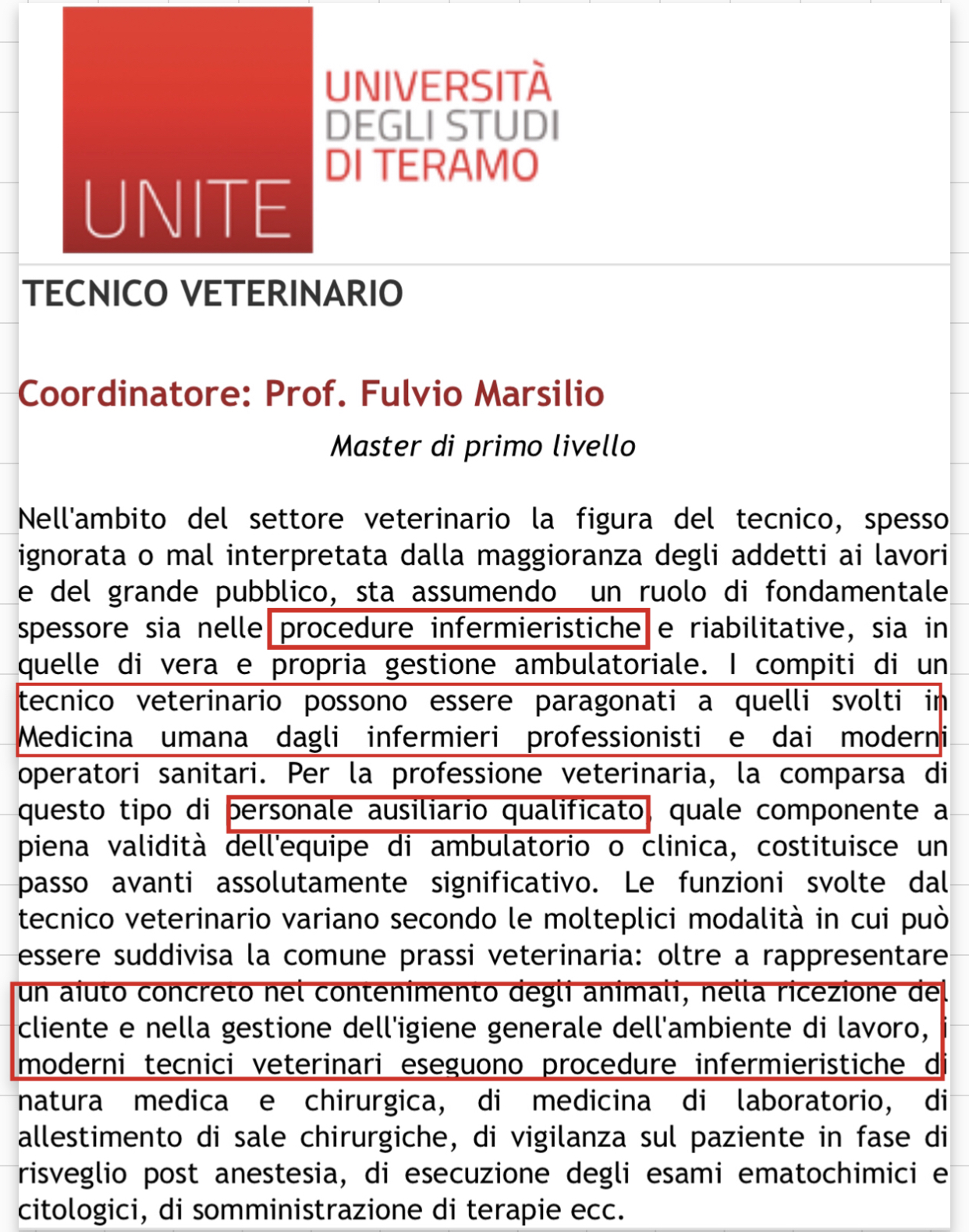 Università di Teramo: infermieri equiparati alc