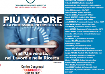 Evento ECM OPI Bari, BAT, Caserta e Brindisi: PIÙ VALORE alla professione infermieristica nell'Università, nel lavoro e nella Ricerca