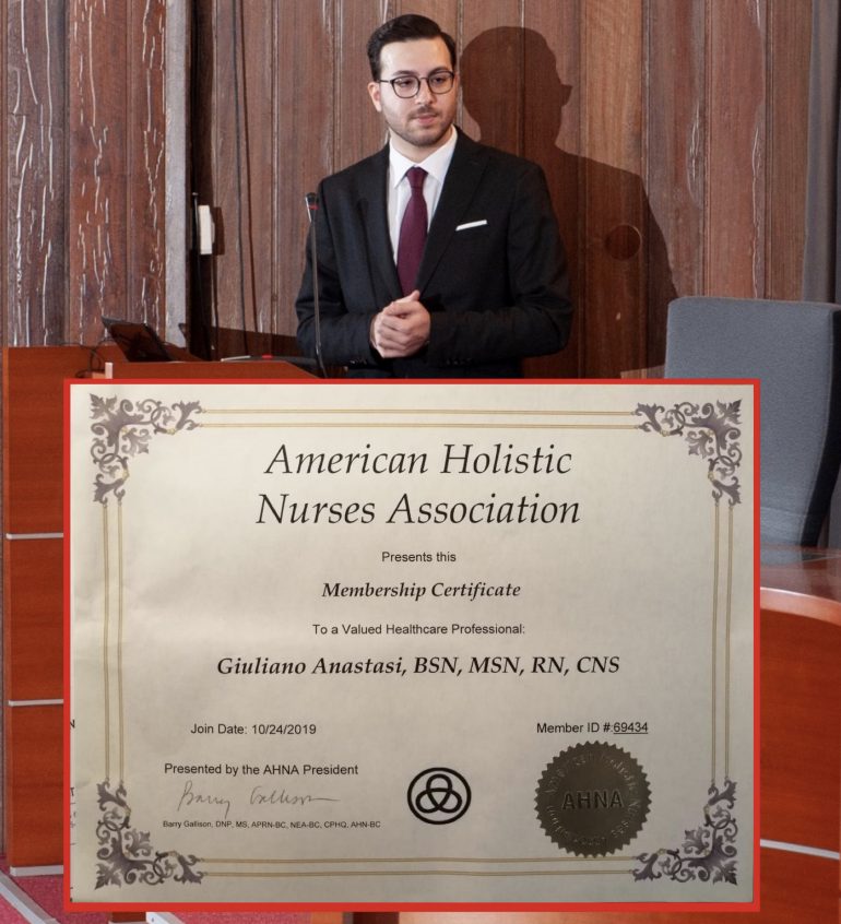 L’infermiere Giuliano Anastasi nominato membro dell’American Holistic Nurses Assosiation