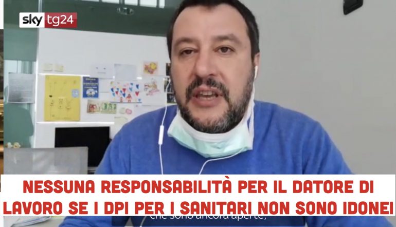Nessuna responsabilità del datore di lavoro se i sanitari lavorano senza DPI: al Senato la proposta di Salvini