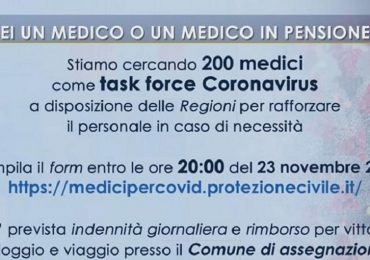 Coronavirus, la Protezione civile cerca 200 medici