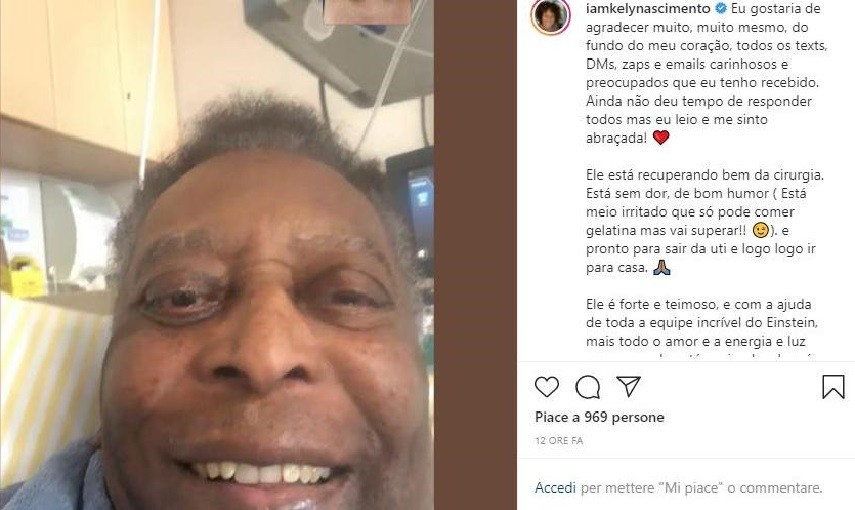 Pelé sta meglio e ringrazia i suoi tifosi: "Ci riabbracceremo presto"