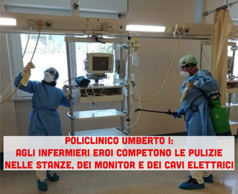 Agli infermieri competono le pulizie nelle camere di degenza, dei monitor e dei cavi elettrici. AADI diffida l’Umberto I