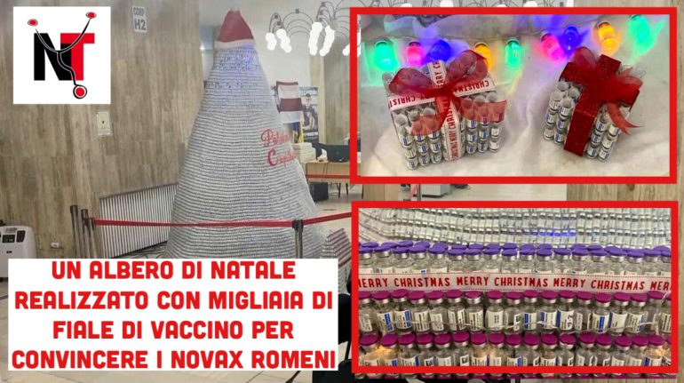 Infermieri e medici decorano l’albero di Natale con le confezioni dei vaccini per spronare i NoVax