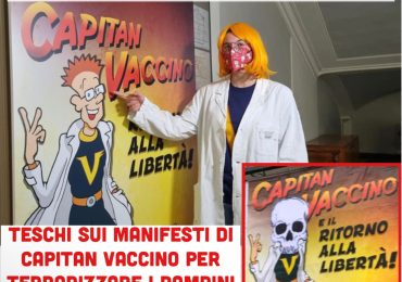 I NoVax colpiscono ancora: teschi affissi sul volto di Capitan Vaccino per terrorizzare i bambini