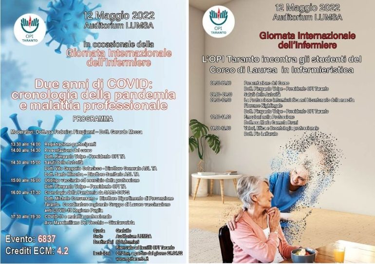 Giornata internazionale dell'infermiere (12 maggio): il convegno organizzato da Opi Taranto