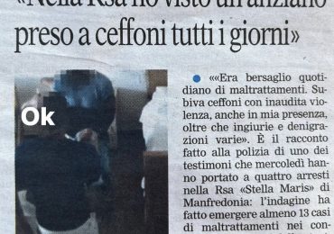 Arresti per violenze nella RSA di Manfredonia: per la "Gazzetta del Mezzogiorno" sono infermieri