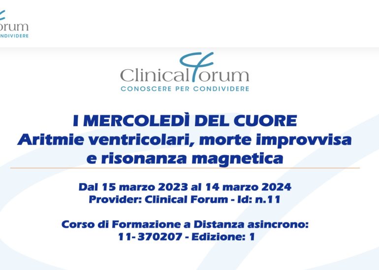 Corso Ecm Fad "Aritmie ventricolari, morte improvvisa e risonanza magnetica" gratuito per infermieri e medici