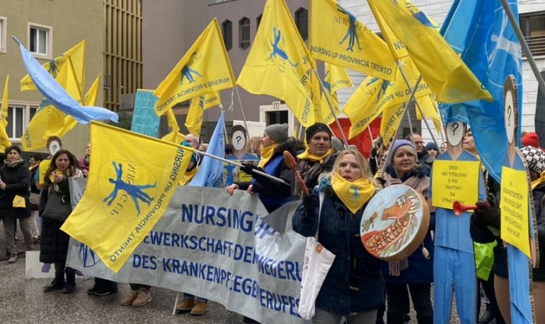 Sciopero 5 dicembre, infermieri Nursing Up di Trento e Bolzano hanno manifestato insieme