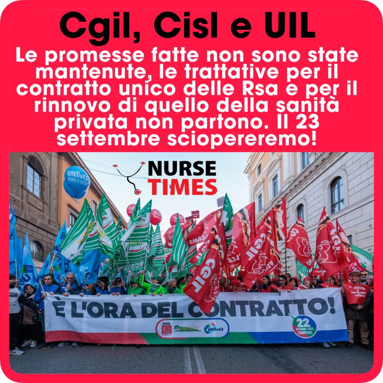 Sanità privata: Cgil, Cisl e UIL dichiarano lo sciopero dei dipendenti Aris e Aiop