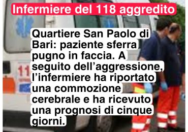 Infermiere del 118 colpito con un pugno in faccia da un paziente nel quartiere San Paolo di Bari 1