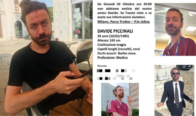 Il giallo di Davide Piccinali: ritrovato dopo 4 giorni il medico specializzando scomparso a Milano