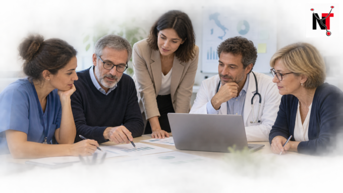 Infermieri e strutture complesse: équipe di professionisti sanitari riunita per programmare le attività del servizio.