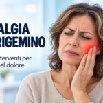 Illustrazione del nervo trigemino e delle sue tre branche nel volto, a supporto delle informazioni su sintomi e terapie