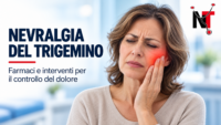 Illustrazione del nervo trigemino e delle sue tre branche nel volto, a supporto delle informazioni su sintomi e terapie