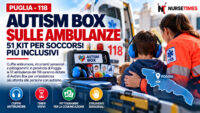 Ambulanza del 118 di Foggia, operatrice sanitaria e strumenti sensoriali delle Autism Box per assistere persone autistiche