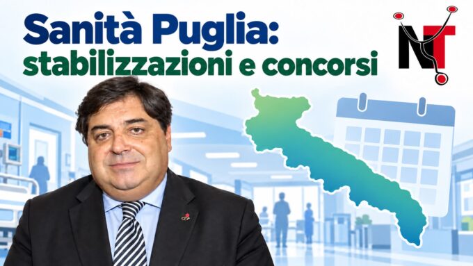 Illustrazione di infermiere e operatrice sociosanitaria con la sagoma della Puglia, dedicata a stabilizzazioni e concorsi